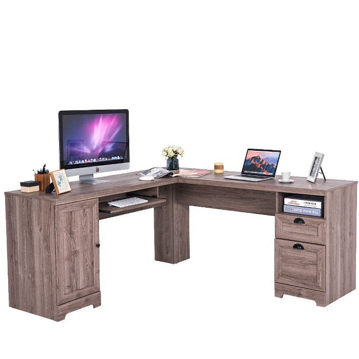 Costway L-Shaped Corner Computer Desk Writing Table Study Workstation w/ Drawers Storage | Target