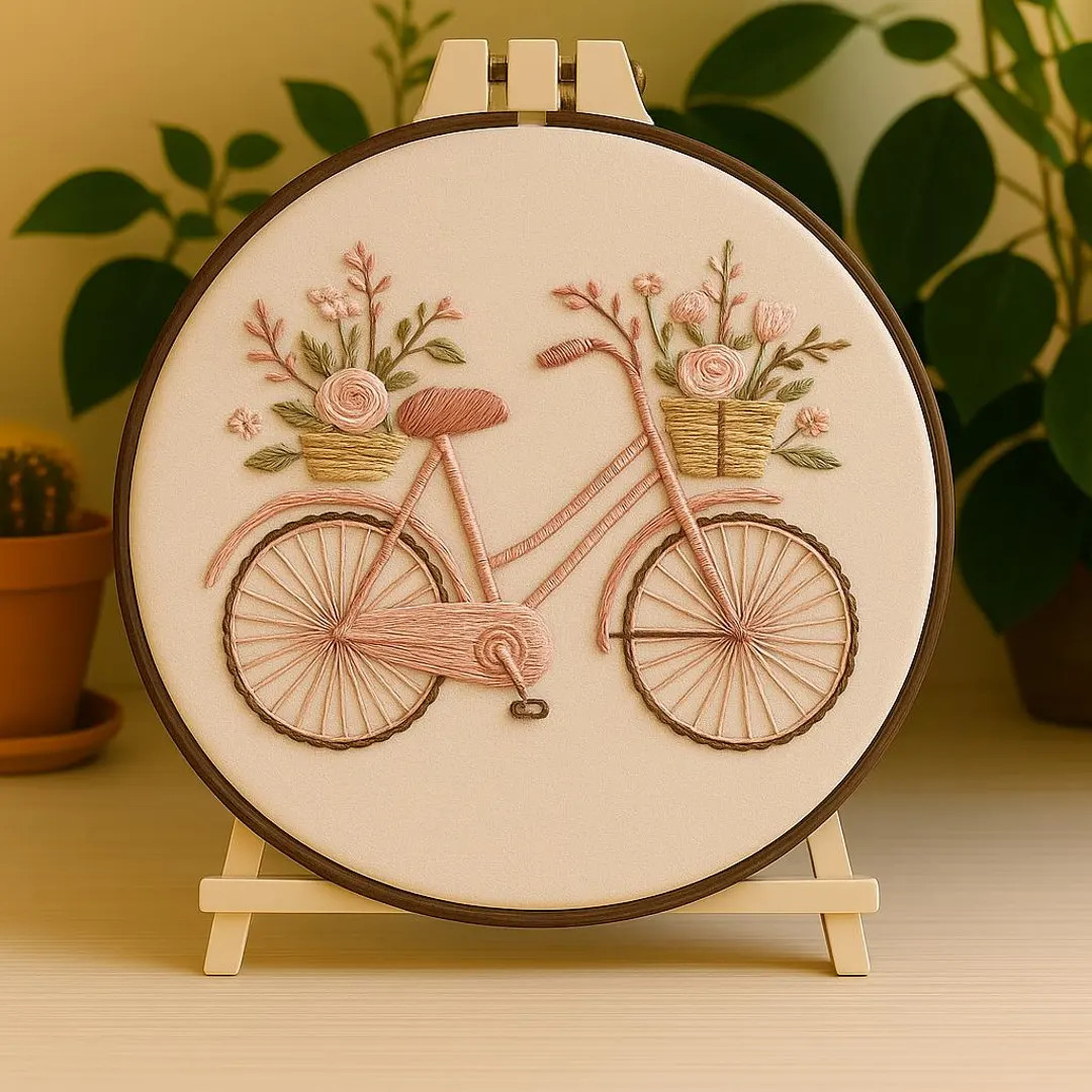 Pink Flower Bicycle Embroidery Kit for Beginners, DIY Floral Satin Stitch Kit, Bike and Basket Wi... | Etsy (US)