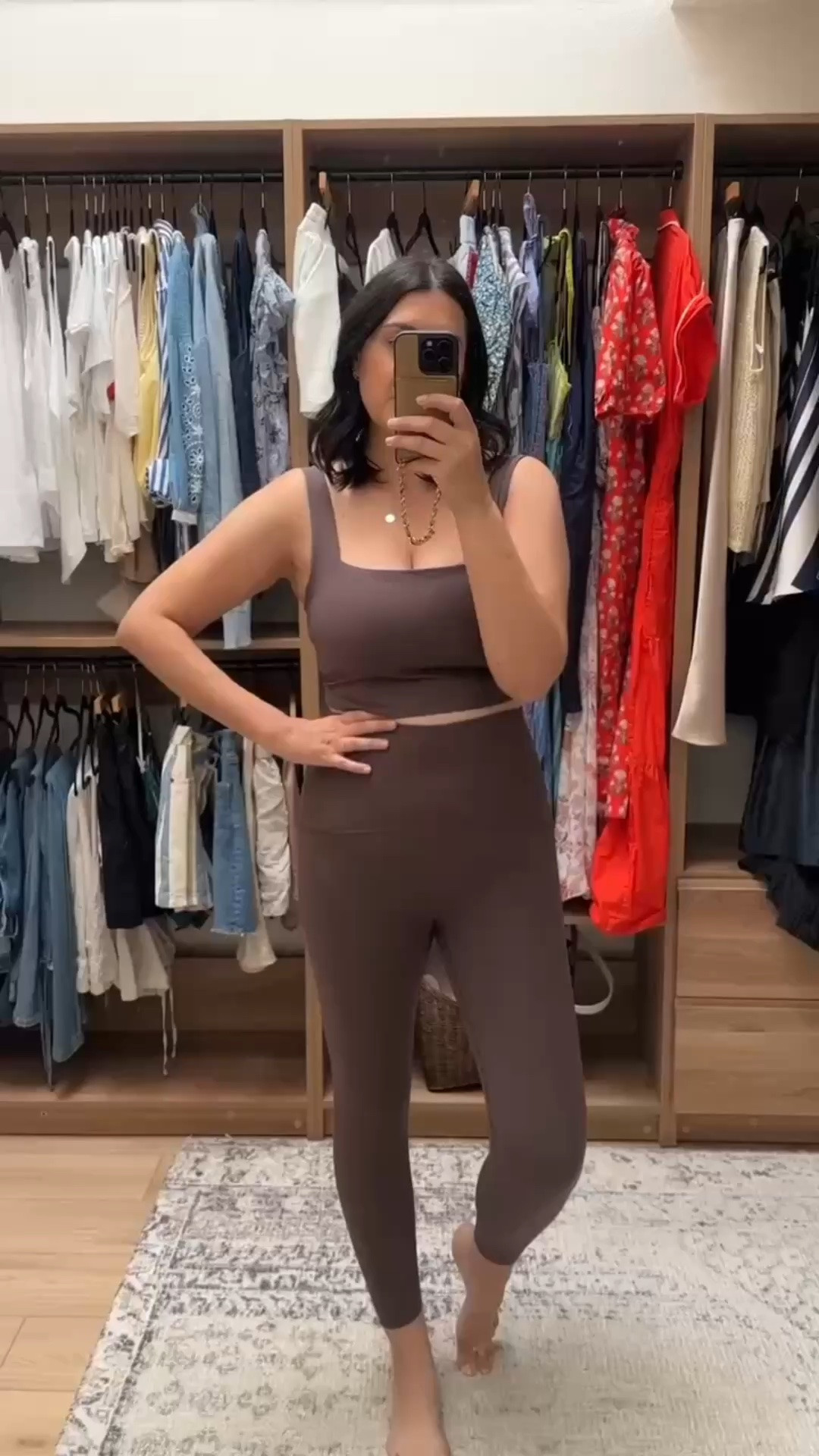 These are the booty boost leggings in ⅞ length. Im in thr large and they fit great. Definitely a tighter fit but tts, they just hold ya in!

the bra is great Its tight without suffocating my boobs. Not enough upper support to run in but otherwise ok support. Im in the large.