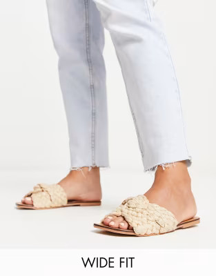 ASOS DESIGN Wide Fit Flossie woven flat sandal in natural | ASOS (Global)