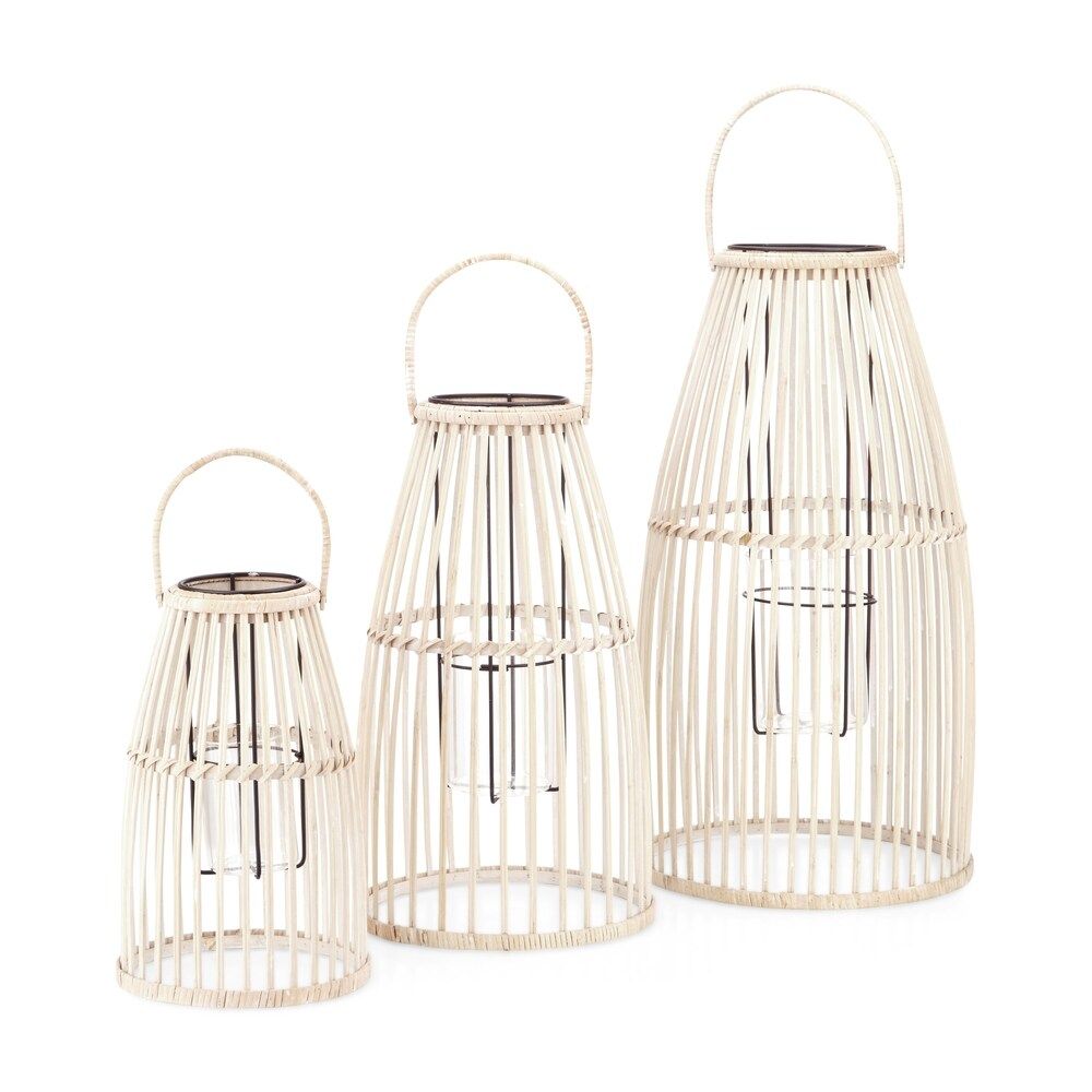 Transitional Bamboo Lanterns with Bird Cage Shape, Beige, Set of 3 | Bed Bath & Beyond