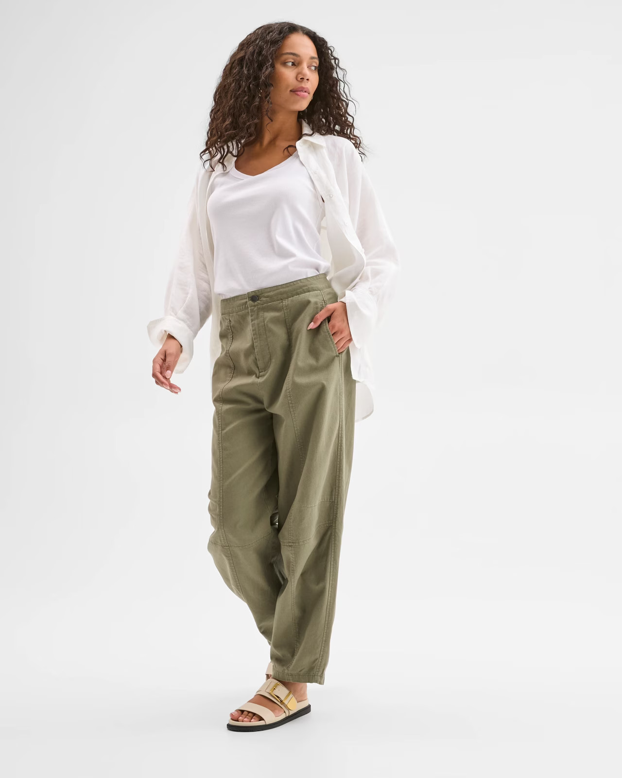 Australian Cotton Blend Soft Barrel Leg Pants - Dusty Olive | Target AU