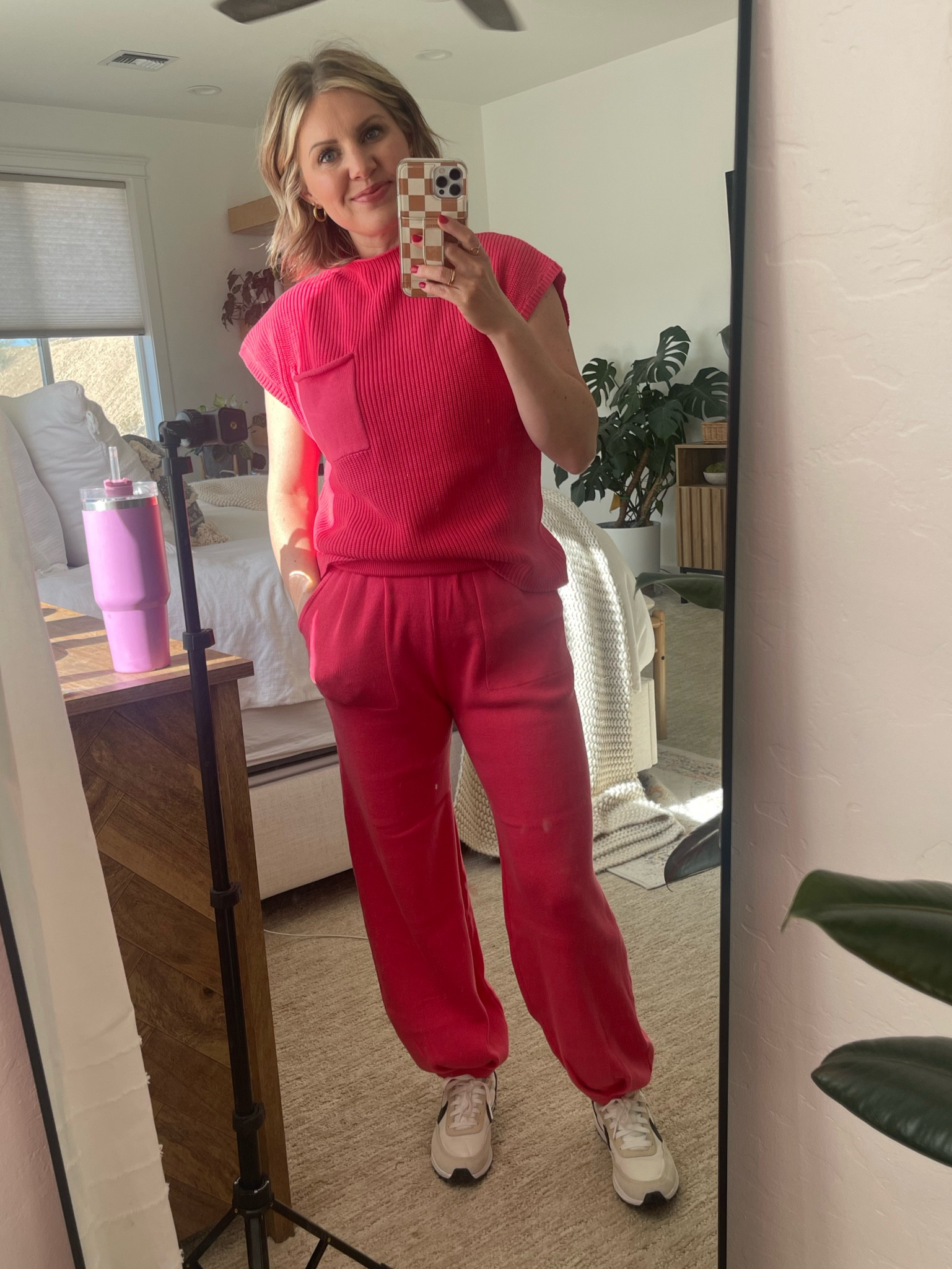 Sometimes I wear this style top alone with jeans and get so many questions! So many colors and it’s fun to wear as a set. Also these shoes are cute with everything! Wearing an xs in the set, I think it runs big. Shoes are TTS.