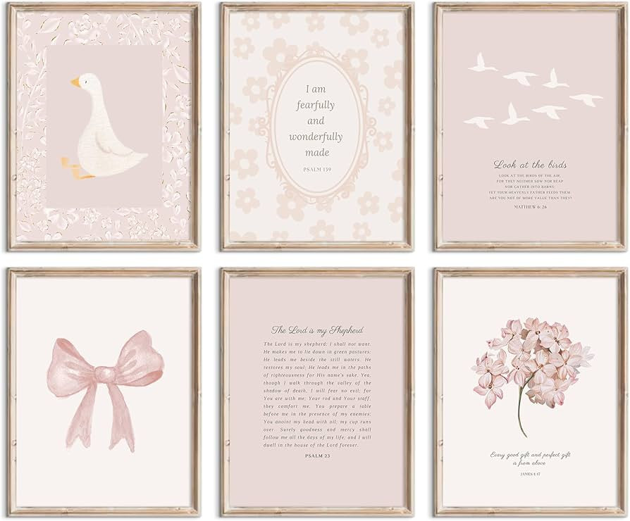 Lhoiplme Nursery Christian Wall Art Bible Verse Prints Pink Girl Nursery Room Canvas Wall Decor C... | Amazon (US)