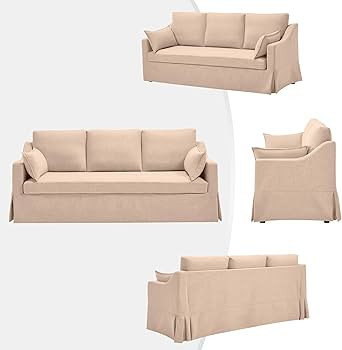 Tbfit 80.7" Slipcovered Couch, 3 Seater Sofa, Vintage Sofas with Removable Cover, Pocket Spring C... | Amazon (US)