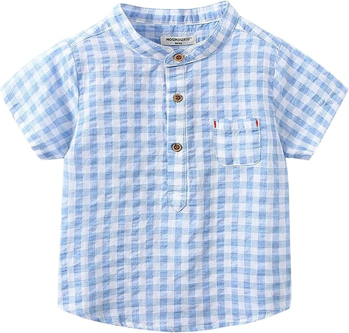 Toddler Boys Short Sleeve Gingham Shirts Summer Button Down Plaid T-Shirt Baby Seersucker Toddler... | Amazon (US)