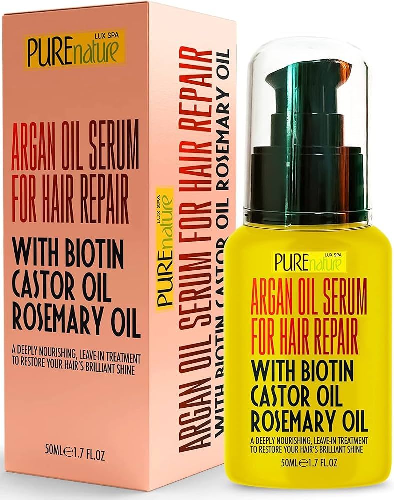 Moroccan Argan Oil Hair Serum with Biotin, Castor Oil, Rosemary Oil - Heat Protectant Treatment f... | Amazon (US)