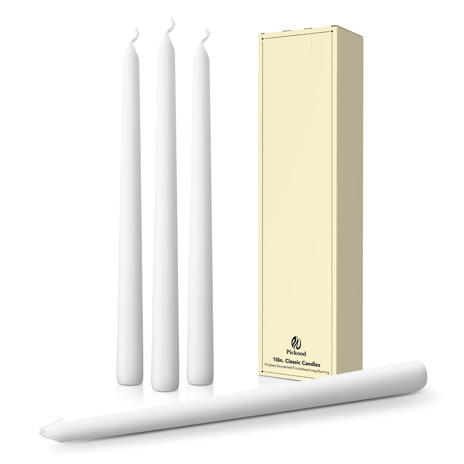 10-Inch Tall Dripless Taper Candles Set of 4 - White Tapered Candles, Perfect for Wedding,Dinner ... | Amazon (US)
