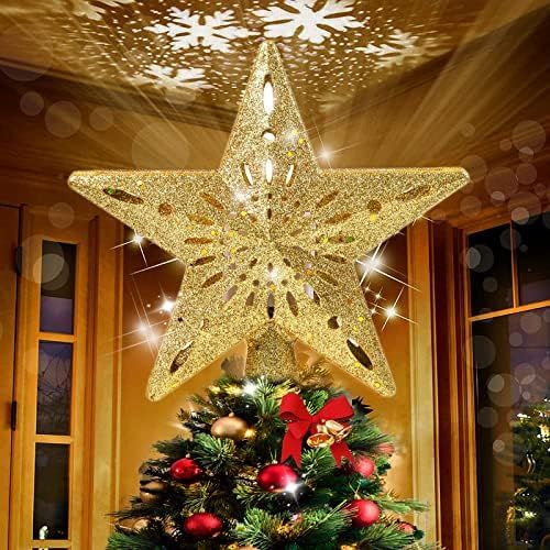 Samyoung Christmas Tree Topper Lighted, 3D Hollow Glitter Star Christmas Tree Toppers with LED Ro... | Amazon (US)