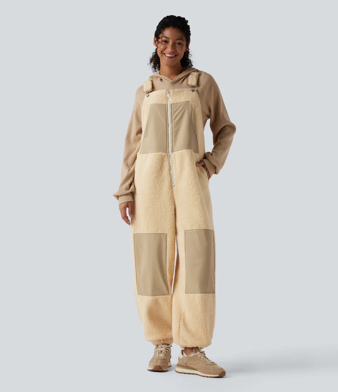 Women’s Adjustable Straps Casual Sherpa Overalls with Pockets - Halara | HALARA