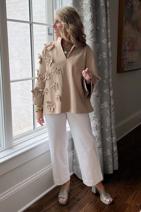 I always love a good neutral 
Top is one size fits most 
Use code LISAXSPANX on pants. I’m wearing medium 
Use code COAST10 on shoes… LOVE THEM 
Bridal shower 
Workwear
Church 

#LTKstyletip #LTKover40 #LTKworkwear