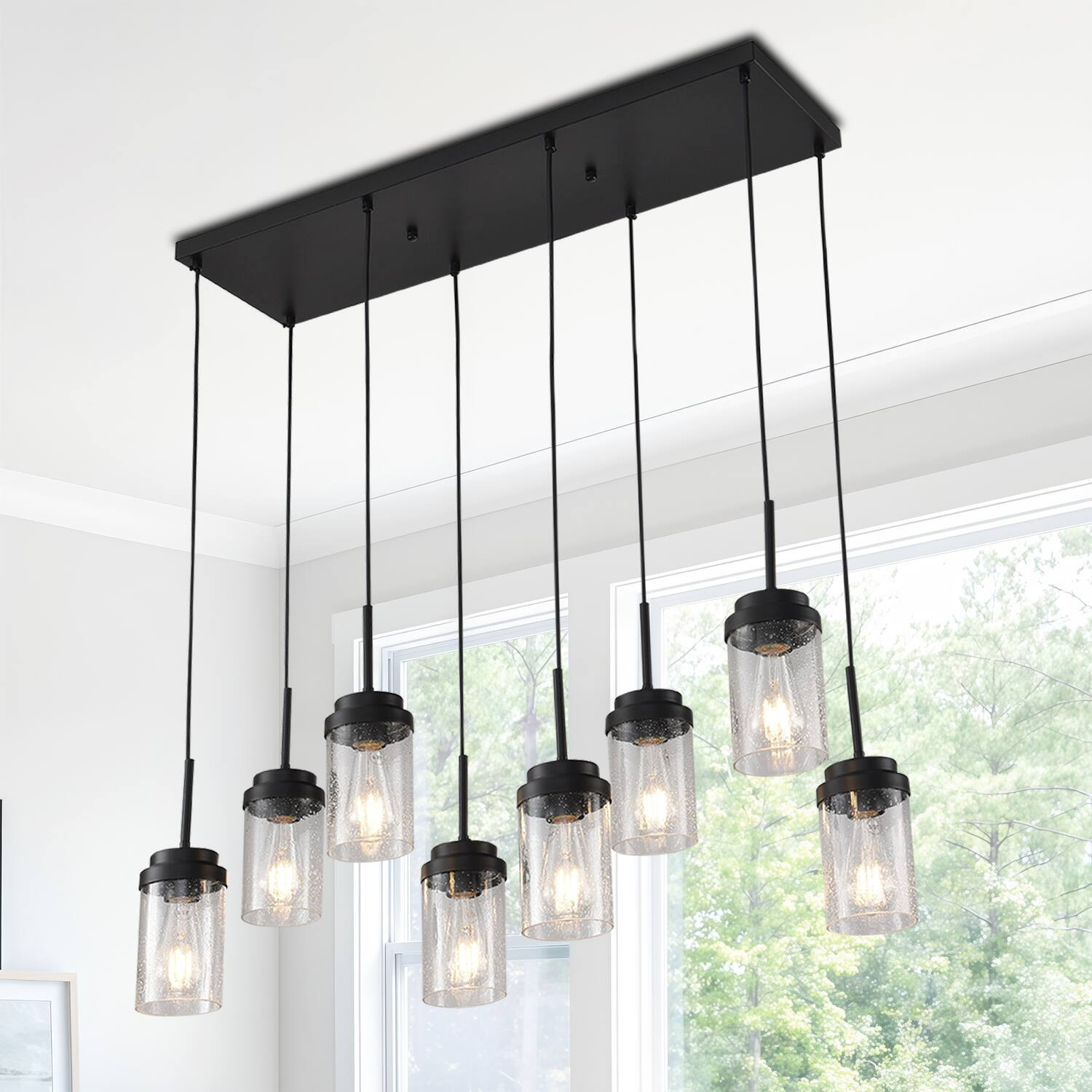RYHNUYNE - 8 Lights Kitchen Island Lighting, Modern Linear Chandelier, Dining Room Light Fixture for Kitchen Bar - Black | Best Buy U.S.
