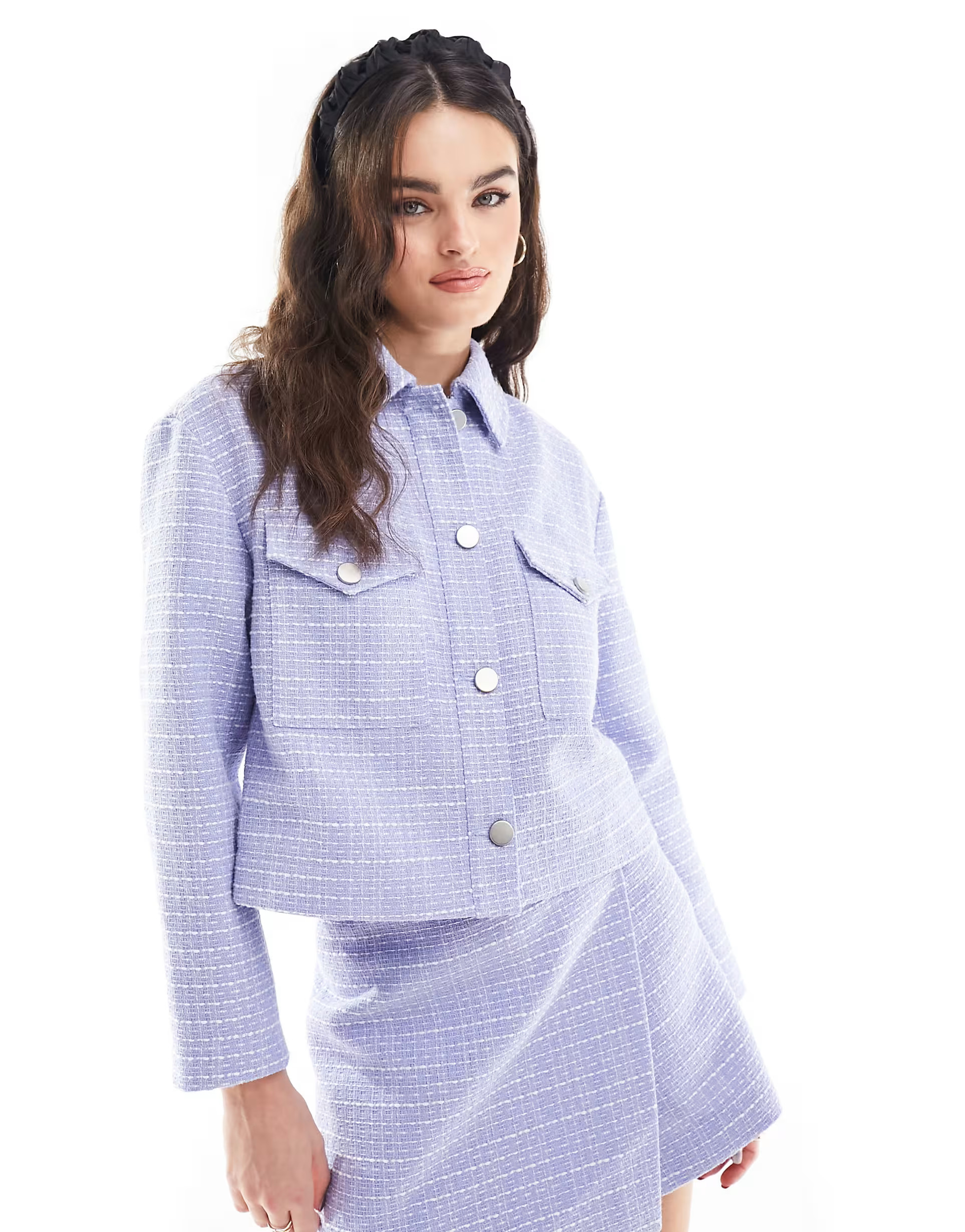 French Connection Effie boucle jacket in light blue co-ord | ASOS (Global)