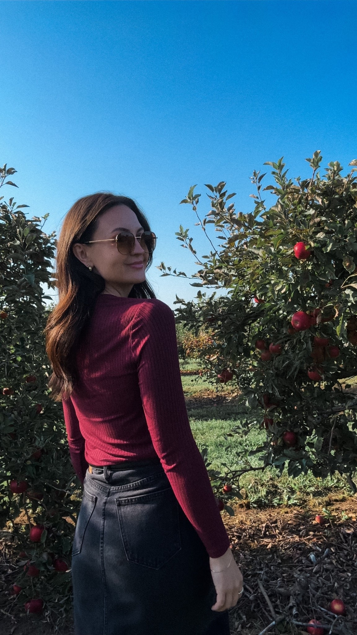 Apple picking🍎

Fall vibes women’s outfit inspo red top denim skirt 

#LTKcanada #LTKstyletip