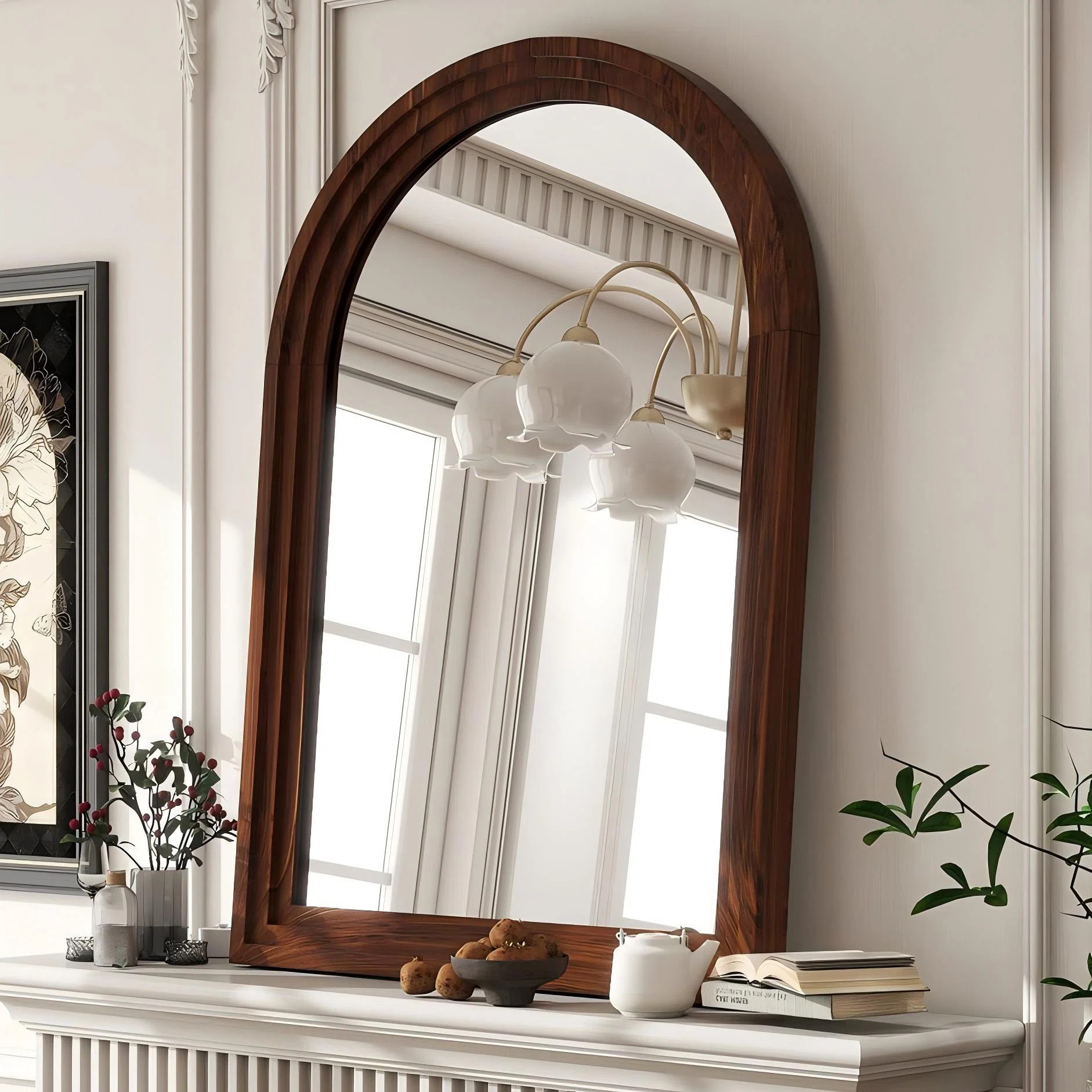 Arched Wooden Border Wall Mirror Decorative Mirror Waterproof Bathroom Mirror | Wayfair North America