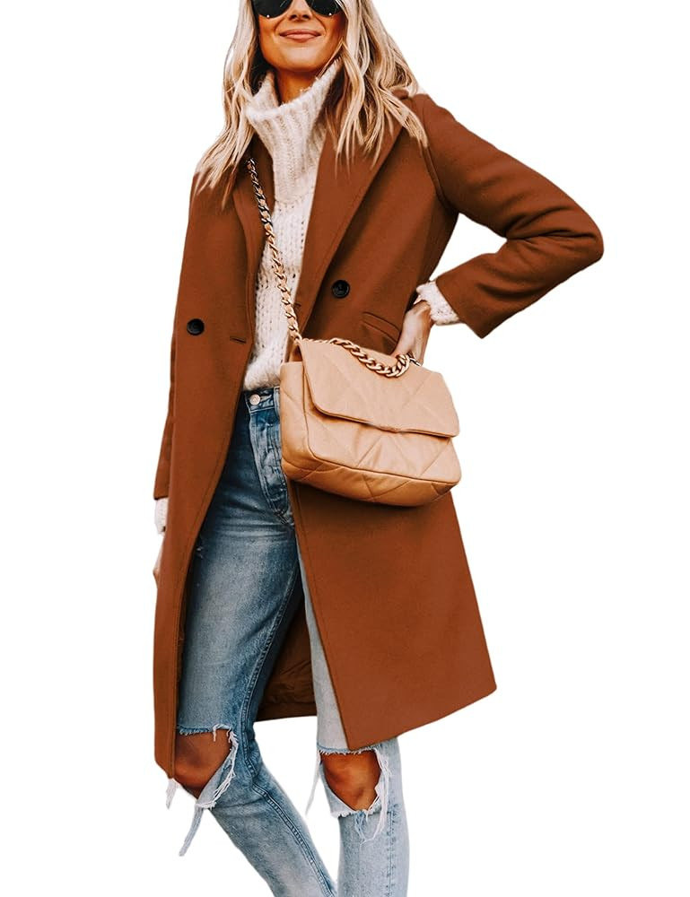 Hooever Women's Winter Wool Coat Casual Notch Lapel Single-Breasted Peacoat | Amazon (US)