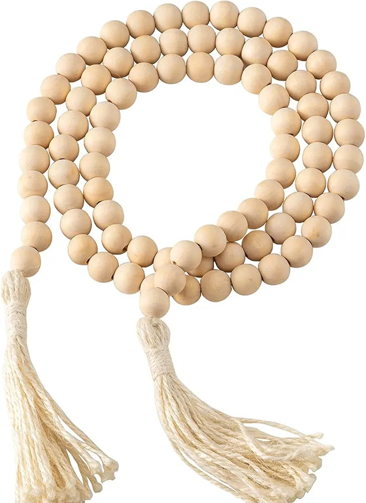 PHITRIC Wooden Beads Garland Boho Decor, 58 Inches Farmhouse Wood Beads Garland with Tassels for ... | Amazon (US)