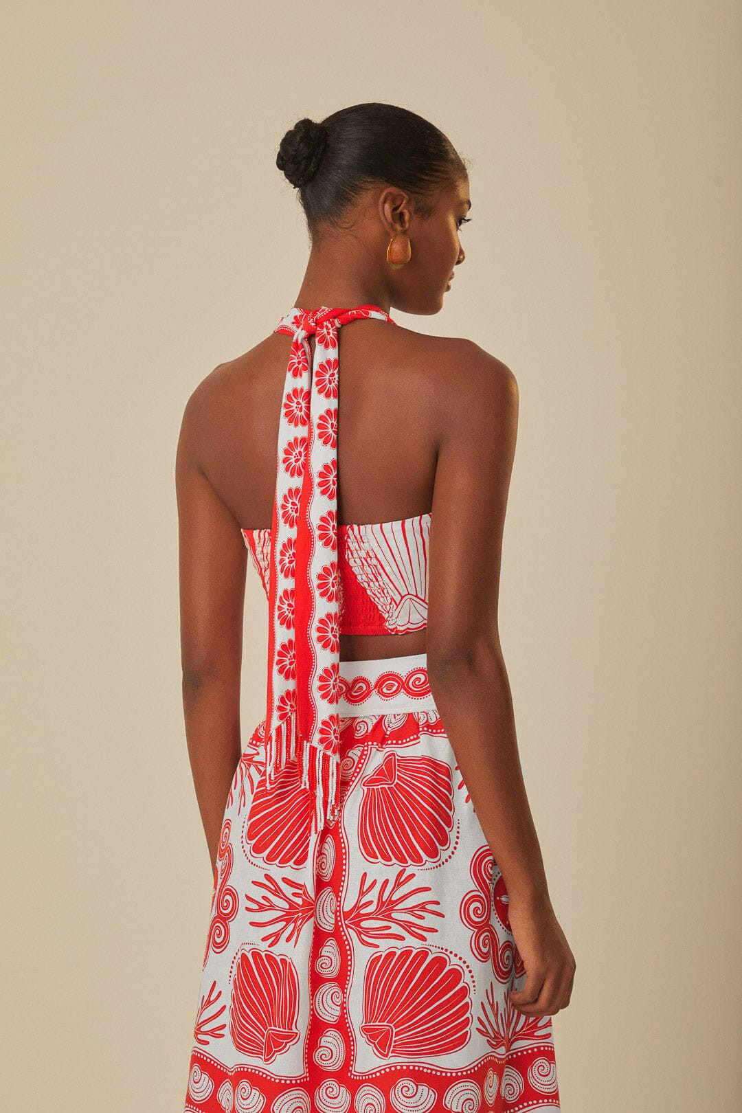 Red Ainika Shell LENZING™ ECOVERO™ Euroflax™ Crop Top | FarmRio (US)