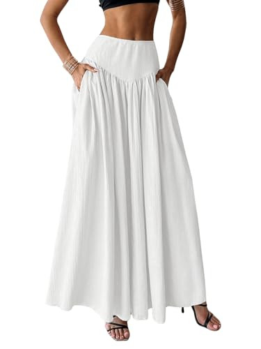 Milumia Women's Pleated Flowy Long Skirts High Waist Maxi Skirt with Pocket | Amazon (US)