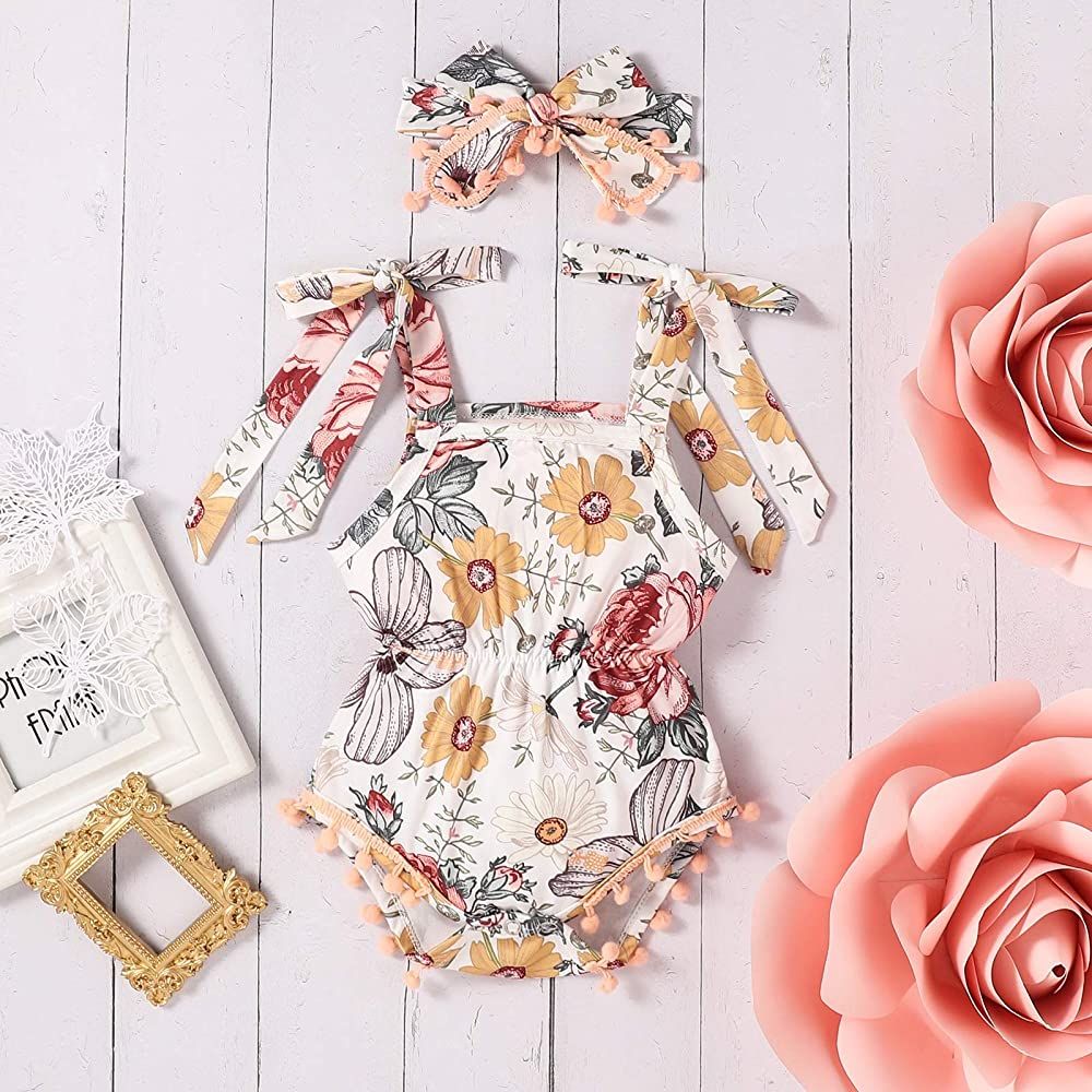 Baby Girl Romper Newborn Sleevless One-Pieces Bodysuit Cute Summer Infant Clothes | Amazon (US)