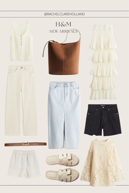 H&M new in, spring clothes, spring outfit, denim midi skirt, bucket bag, white jeans, neutrals, brown belt, sandals, classic outfit, spring summer outfits 

#LTKeurope #LTKSeasonal #LTKstyletip