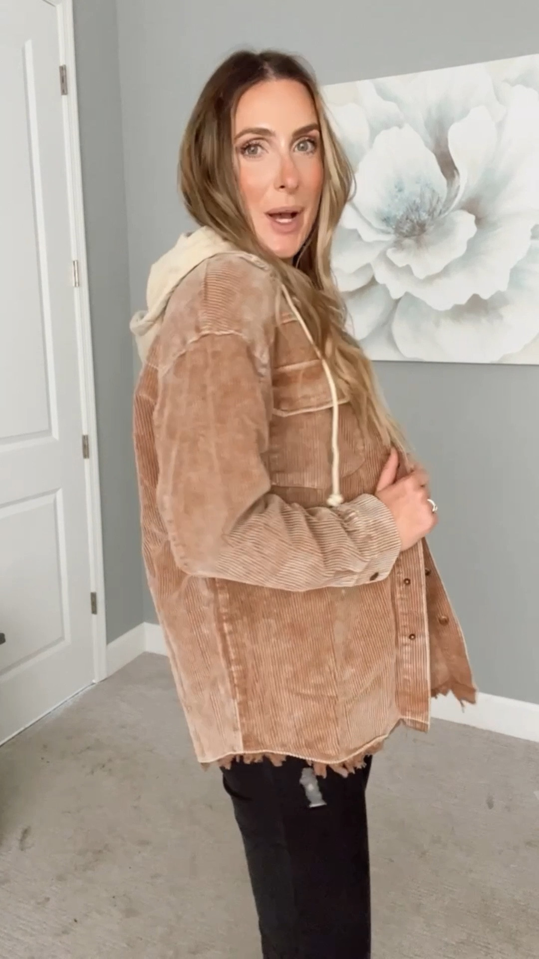 Dokotoo Womens 2023 Fall Corduroy Shacket Jacket Long Sleeve Button Down Color Block Hooded Coat with Pockets #shacket #falloutfit 

#LTKGiftGuide #LTKstyletip