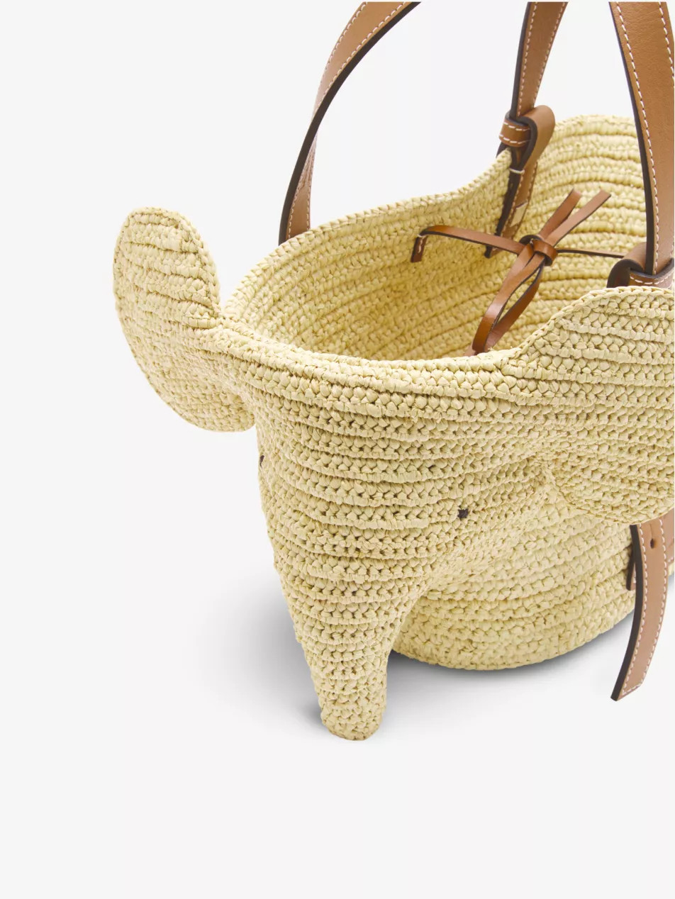 Elephant small raffia and leather shoudler bag | Selfridges