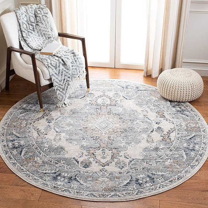 Safavieh Oregon Collection ORE898B Vintage Distressed Area Rug, 6' 7" Round, Beige/Grey | Amazon (US)