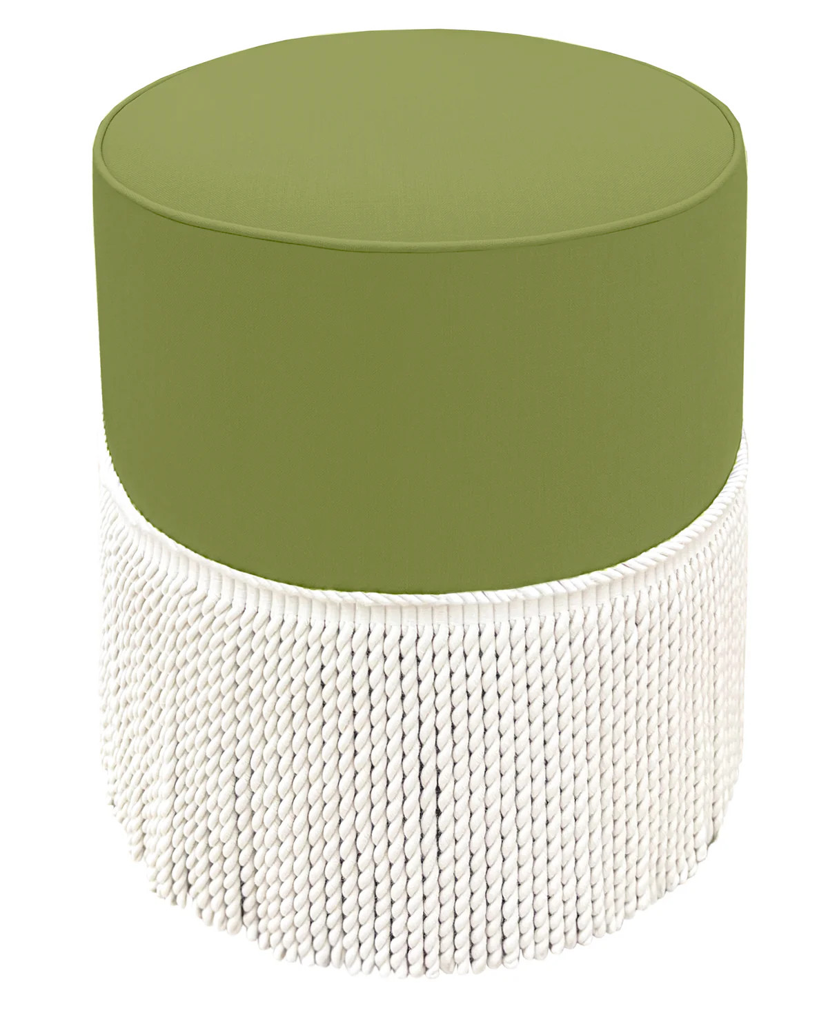 THE TIGHT ROUND OTTOMAN :: CLASSIC LINEN // OLIVE + BULLION FRINGE | LITTLE DESIGN COMPANY