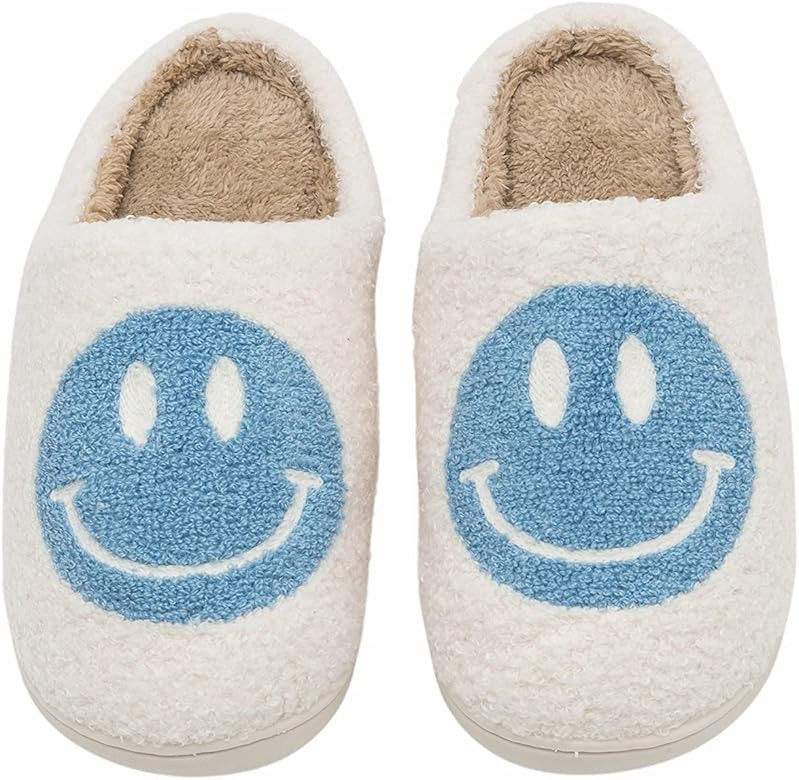 Women'S Smiley Face Slippers Retro Warm Slip-On Non Slip Fuzzy Memory Foam Slippers for Winter Indoo | Amazon (US)
