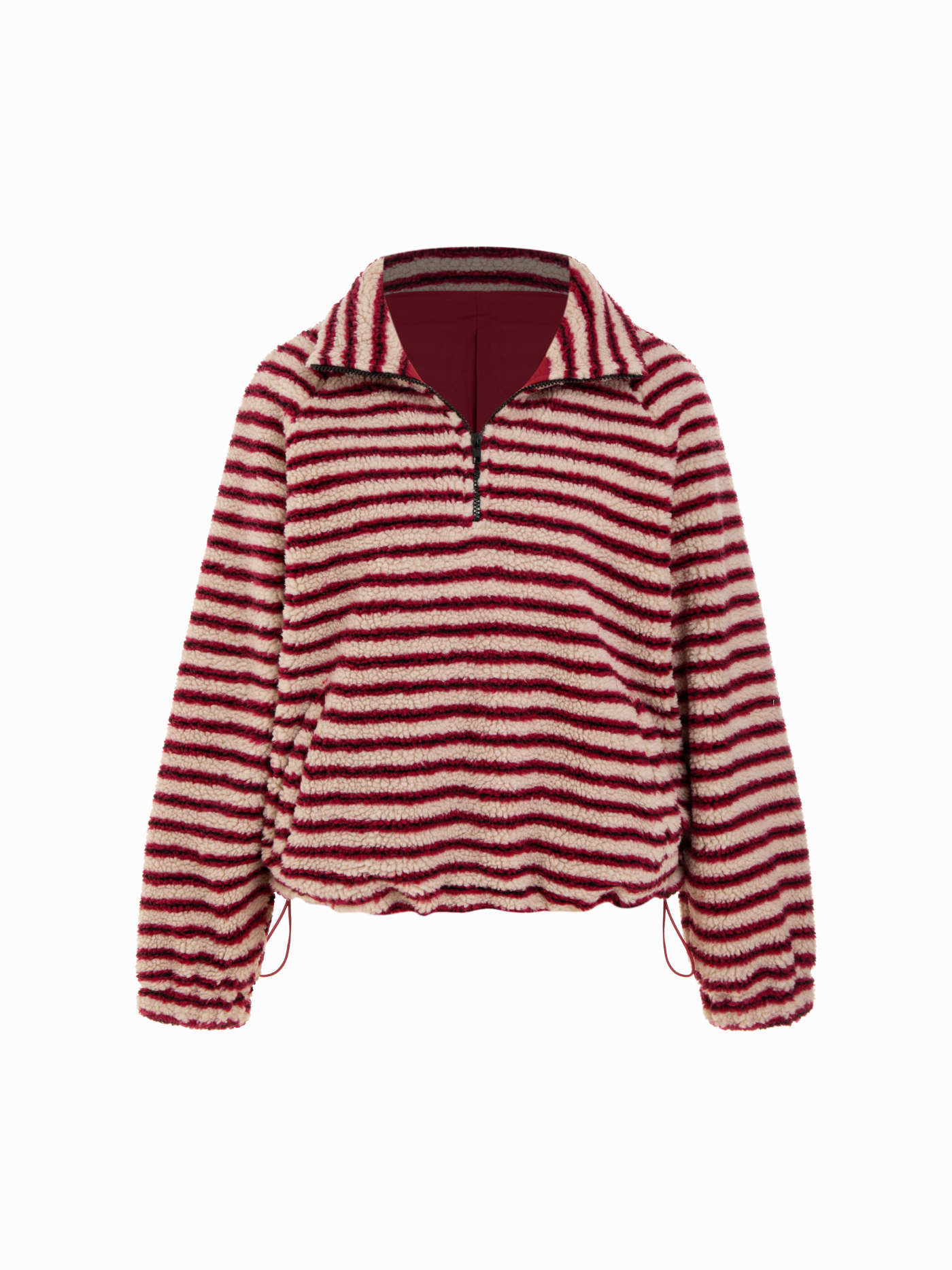 Fleece Fleece Stand Collar Long Sleeve Stripe Oversized Sweatshirt For Daily Casual | Cider