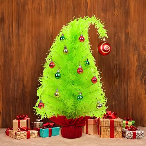2 FT Grinchs Christmas Tree, Small Gringchs Christmas Decorations Table Top Christmas Tree with Mini Ornaments and Red Ball, Bendable Whimsical Decor for Home Office Holiday Party | Amazon (US)