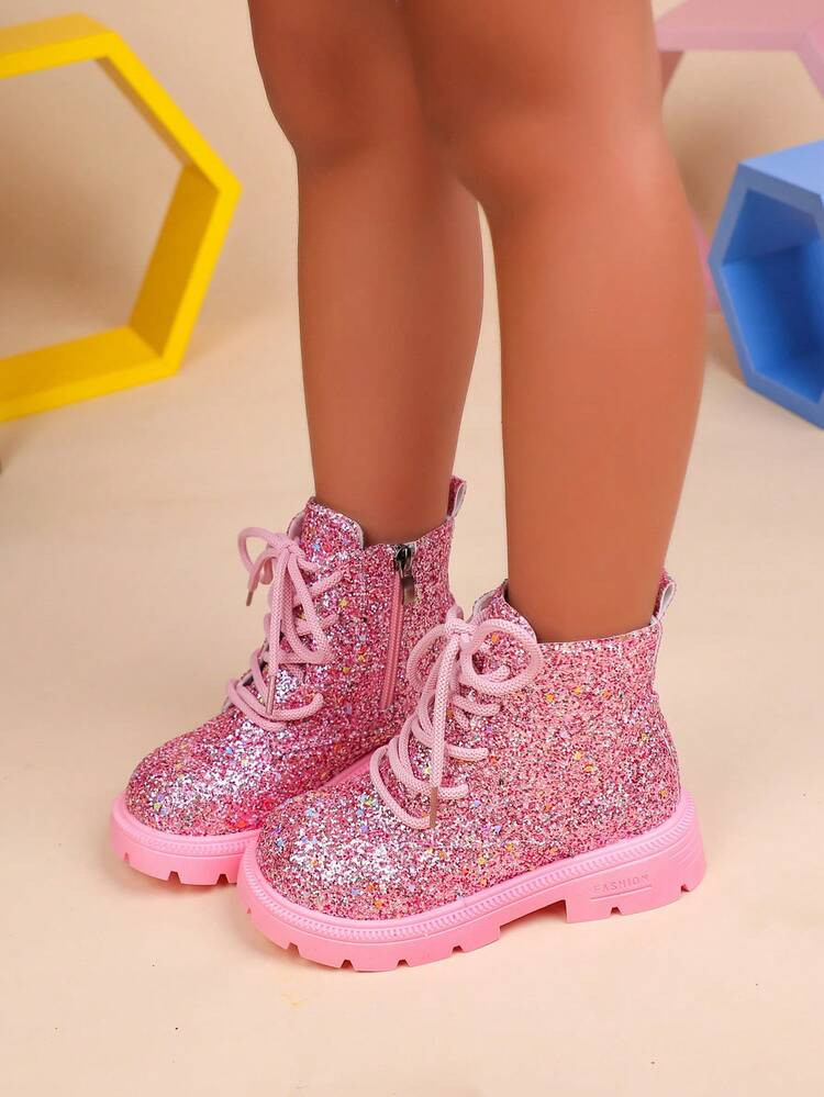 1 Pair Children's Autumn/Winter Fashion Boots, Shiny Princess Style Boots With Side Zipper, & Versatile For Boys & Girls, Suitable For Travel, Photo Shoots, Outdoor Play | SHEIN