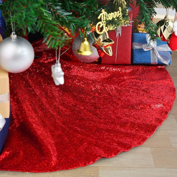 24 Round Red Tree Skirt Small Christmas Tree Skirt Outdoor Party Tree Decorations Little Sparkle ... | Amazon (US)