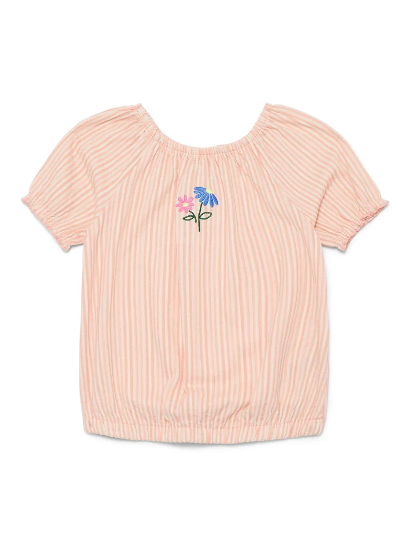 Wonder Nation Little Girls Puff Sleeve Top with Embroidery, Sizes 4-10 | Walmart (US)