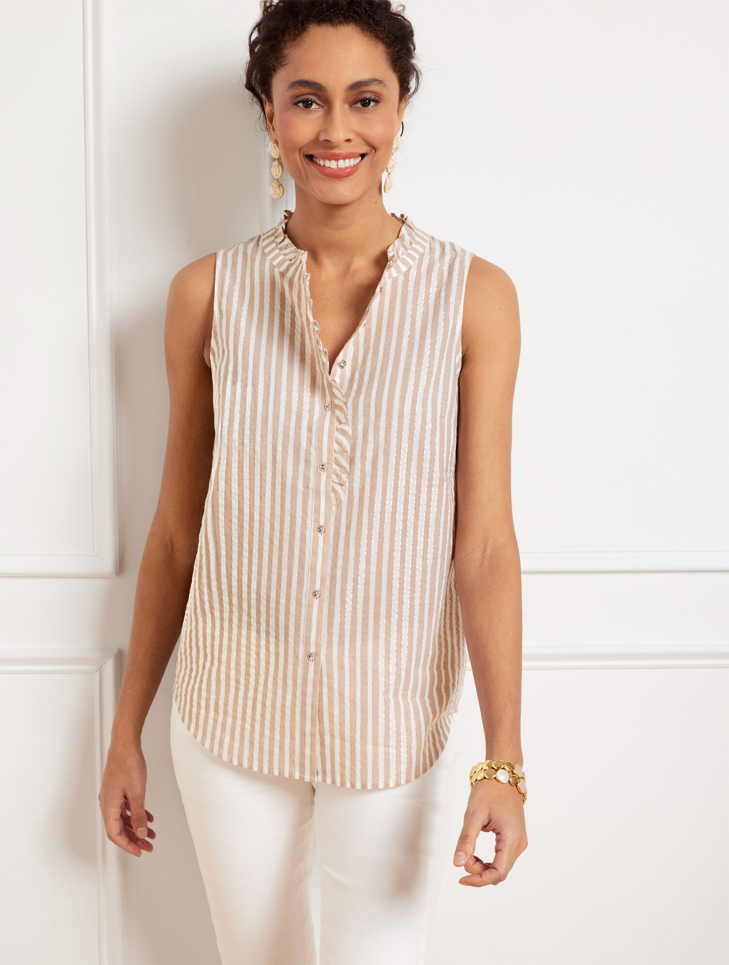 Seersucker Ruffle Shell - Oceanic Stripe | Talbots