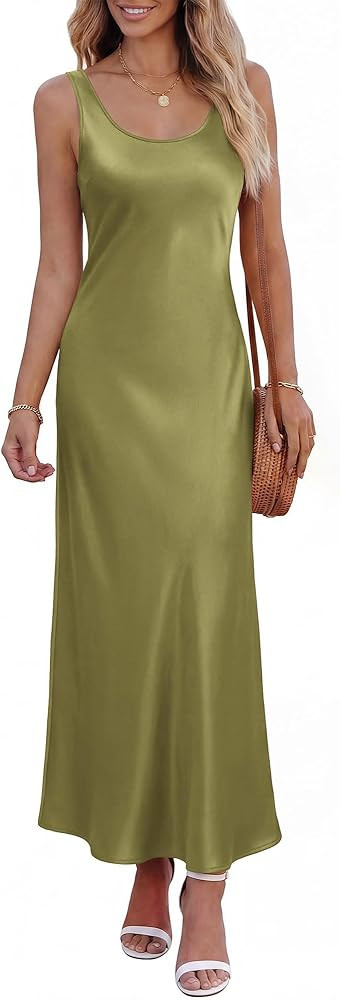 BTFBM Satin Dress Sleeveless Scoop Neck Summer Dresses for Women Elegant 2026 Loose Party Sundres... | Amazon (US)