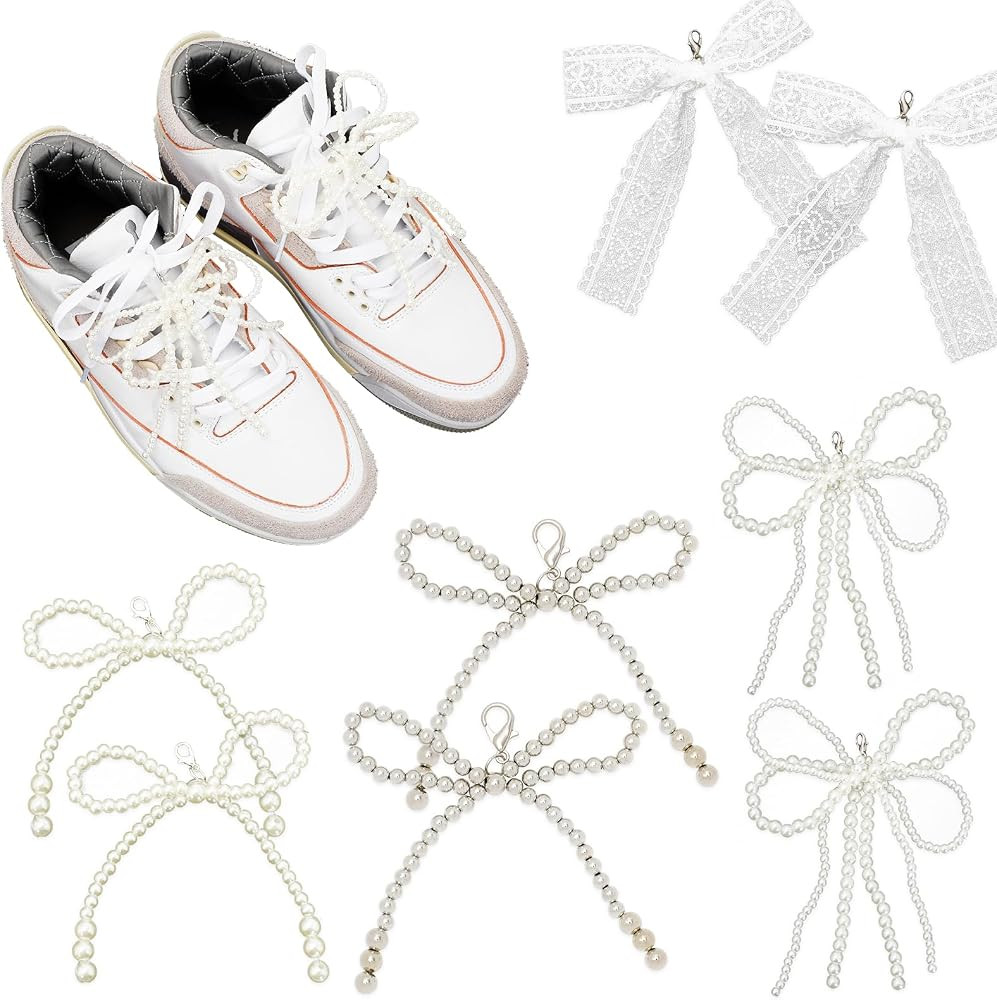8 Pcs Pearls Bowknot Shoe Charms for Sneakers Women Coquette Shoe Decoration Charms Aesthetic DIY... | Amazon (US)