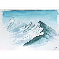 Alps Painting Mountain Original Watercolor Art Landscape Artwork Snow Wall By 8"" 12"" Tetianatereshart | Etsy (US)