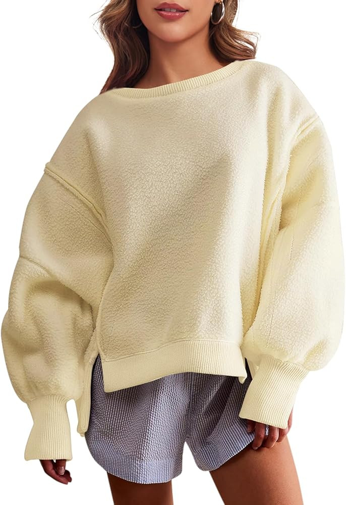 Women's Fuzzy Fleece Oversized Sweatshirts Long Sleeve Crewneck Casual Soft Pullover Warm Winter ... | Amazon (US)