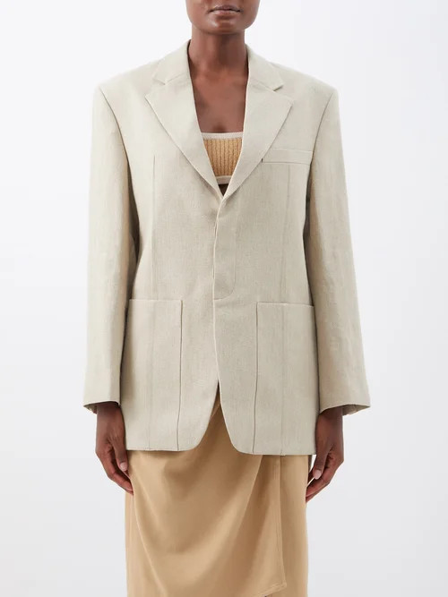 Jacquemus - Oversized Linen Blazer - Womens - Dark Beige | Matches (US)