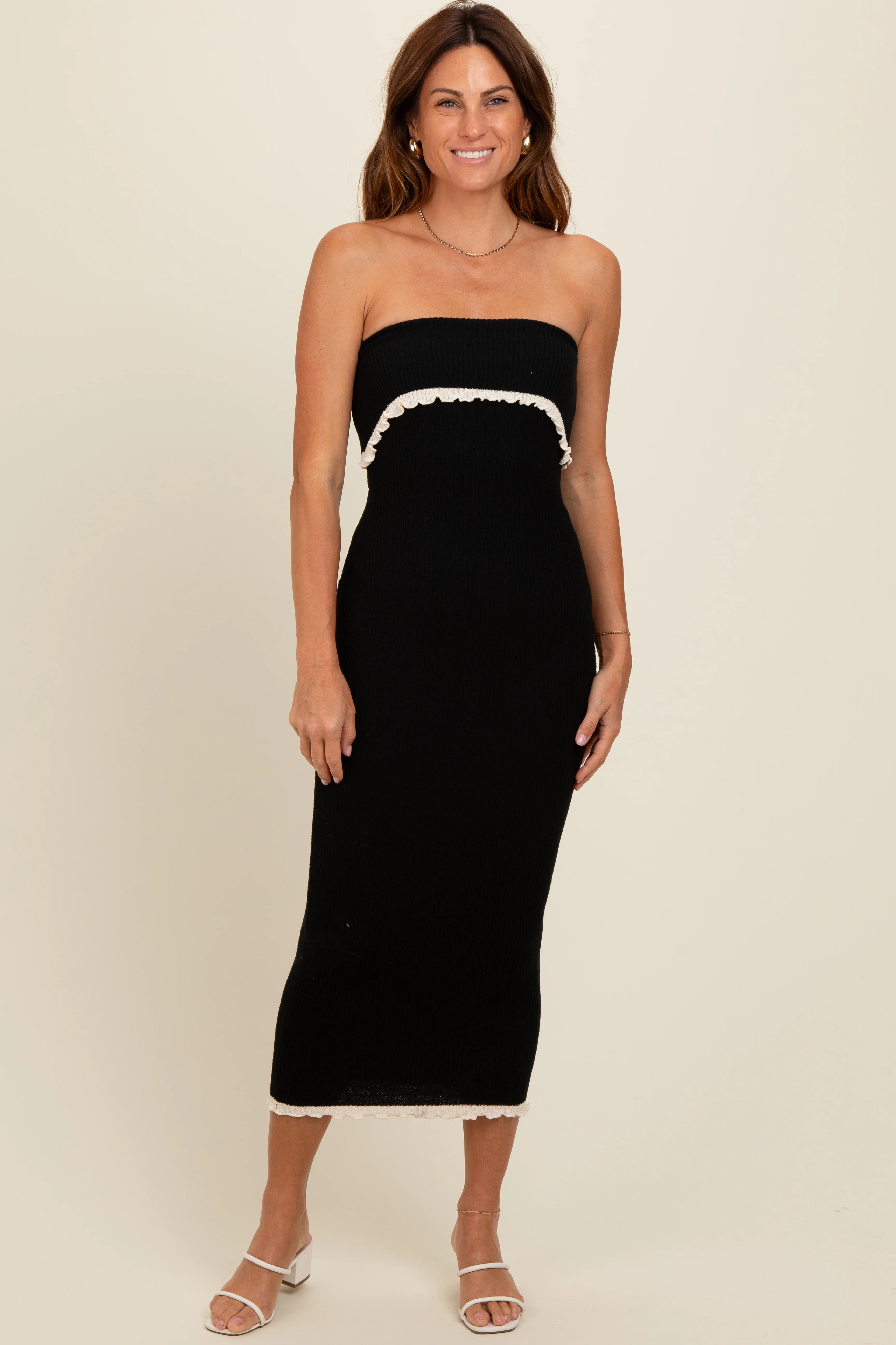 Black Contrast Trim Strapless Knit Dress | PinkBlush Maternity
