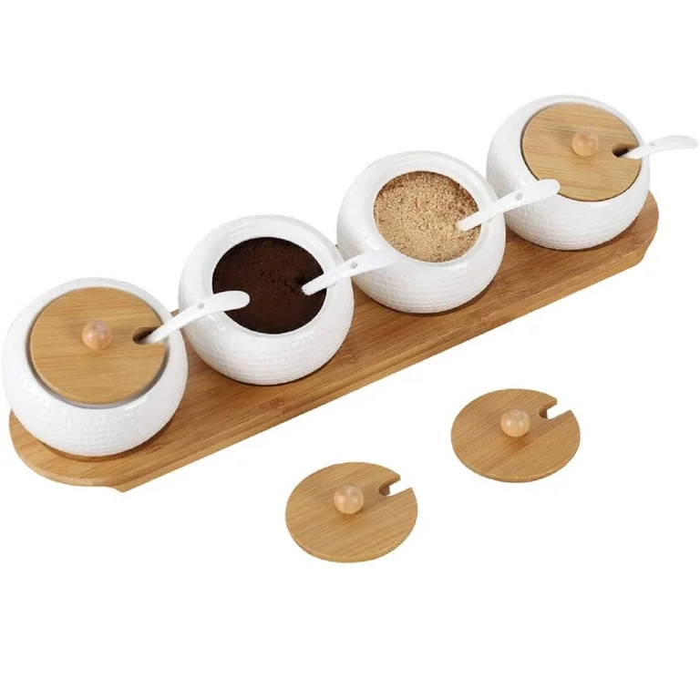 NEX White Ceramic Sugar Bowls, Set of 4 with Bamboo Lids and Spoon | Walmart (US)