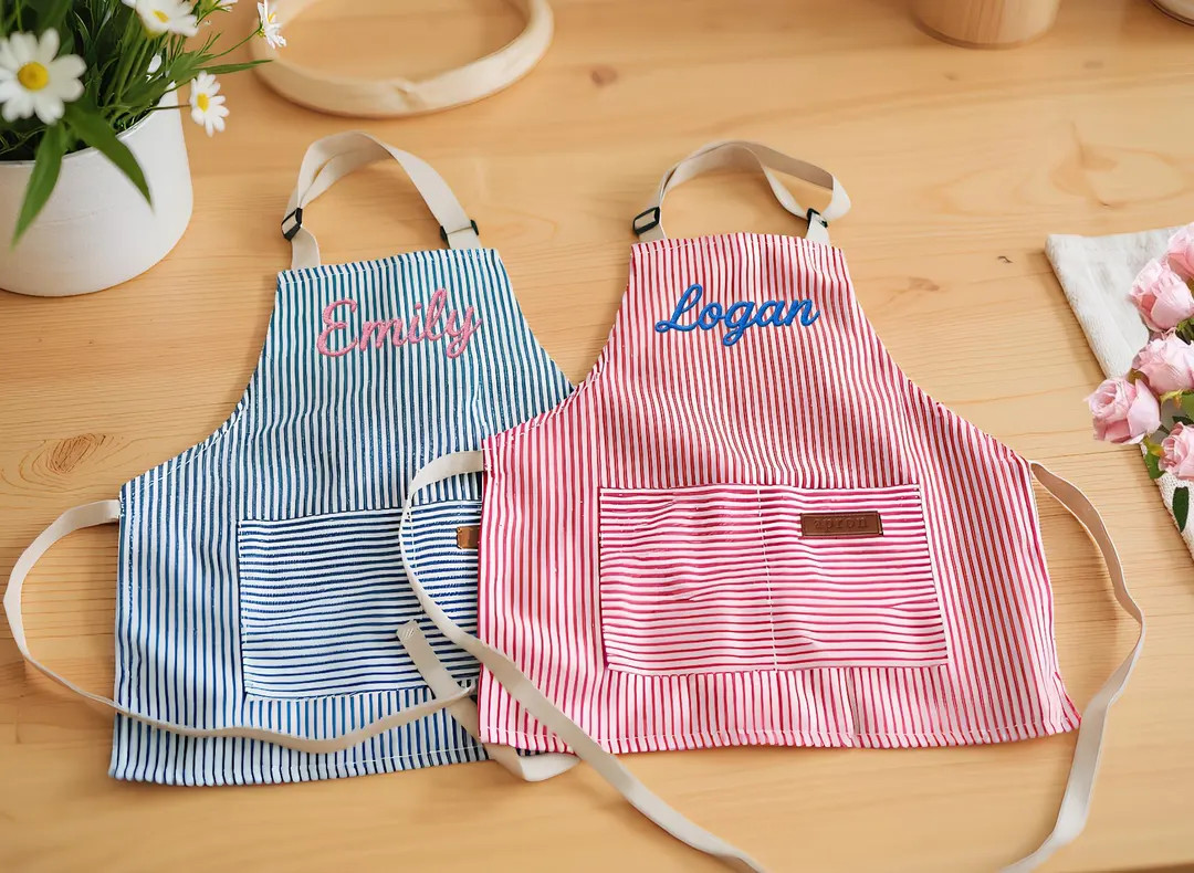 Personalized Apron for Kids, Custom Toddler Apron Embroidered Name, Striped Apron With Pockets, C... | Etsy (US)