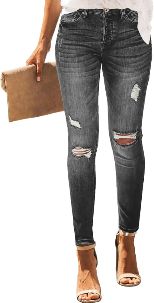 LalaLin Women's Ripped Destroyed Jegging Skinny Denim Jeans | Amazon (US)