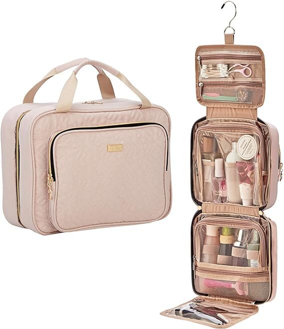 NISHEL 4 Sections Hanging Travel Toiletry Bag Organizer, Water Resistant Large Makeup Cosmetic Ca... | Amazon (US)