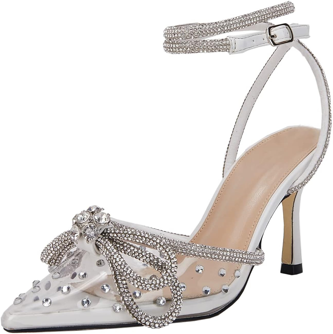 VETASTE Women's Double Bow Pointed Toe Ankle Strap Crystal Pumps Wedding Bridal Party Stilettos B... | Amazon (US)