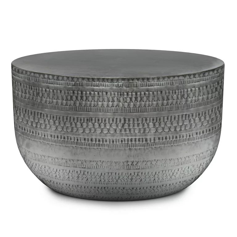 Simpli Home Johnsen Boho 30 in. W Round Metal Coffee Table in Antique Silver, Fully Assembled | Walmart (US)