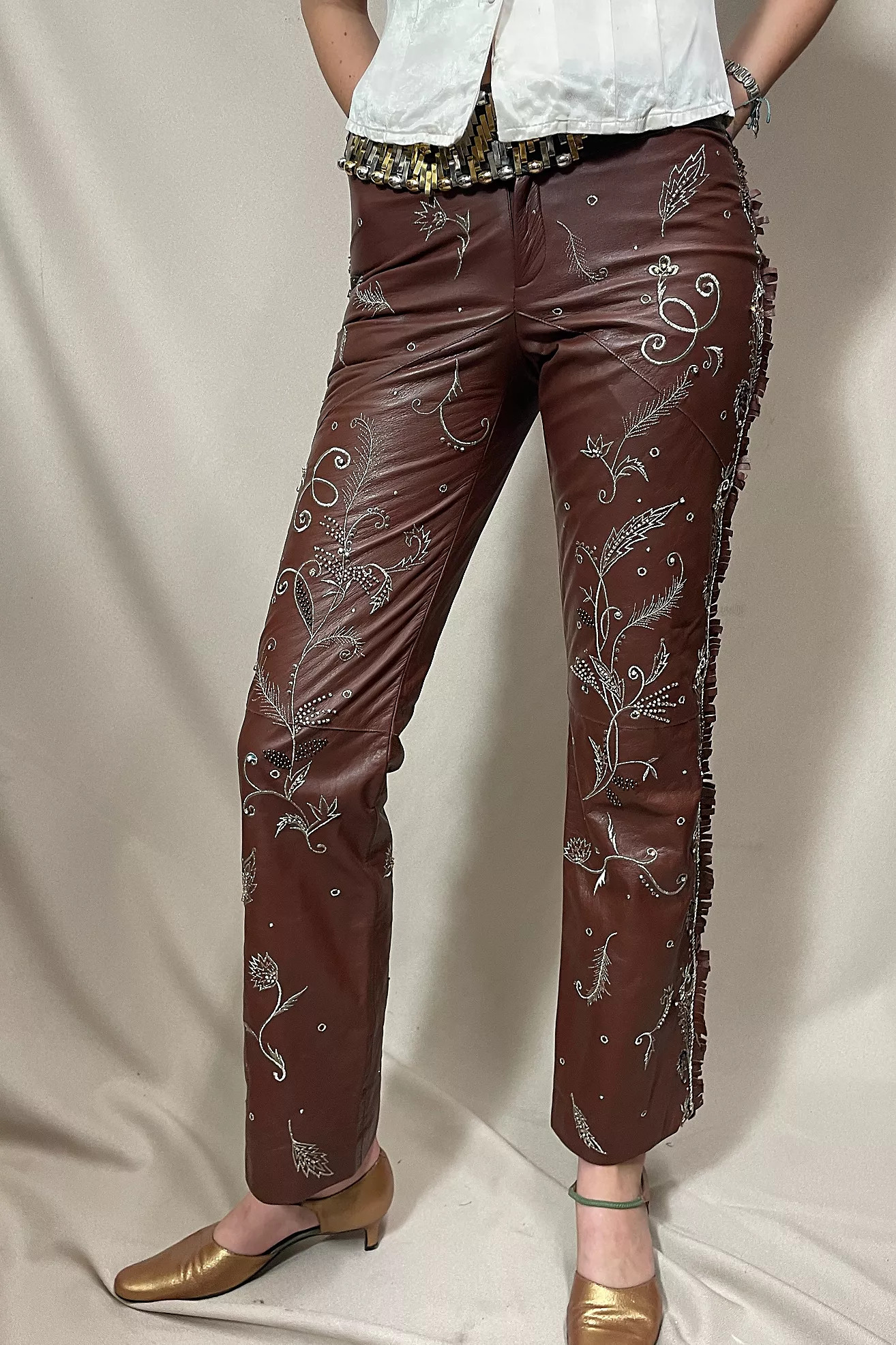 Y2K Rodeo Embroidered Baby Fringe Leather Pants Selected by Cannonball and Tilly | Free People (Global - UK&FR Excluded)