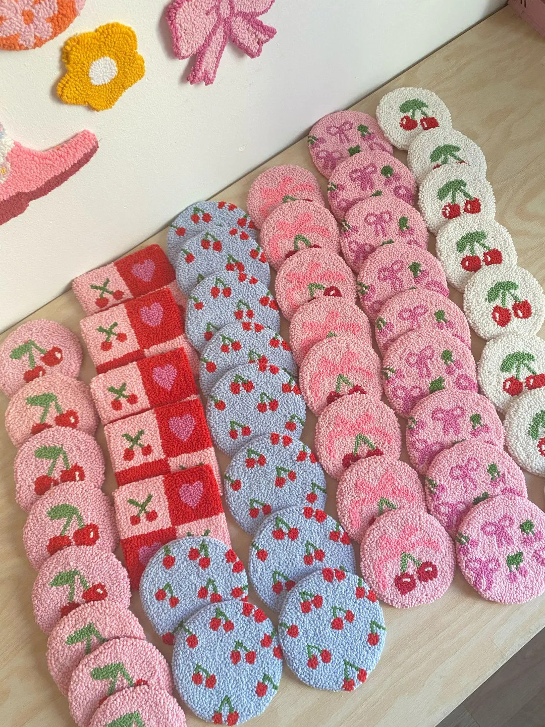 Handmade Punch Needle Coasters: Cherry Mug Rug, New Home Gift - Etsy | Etsy (US)